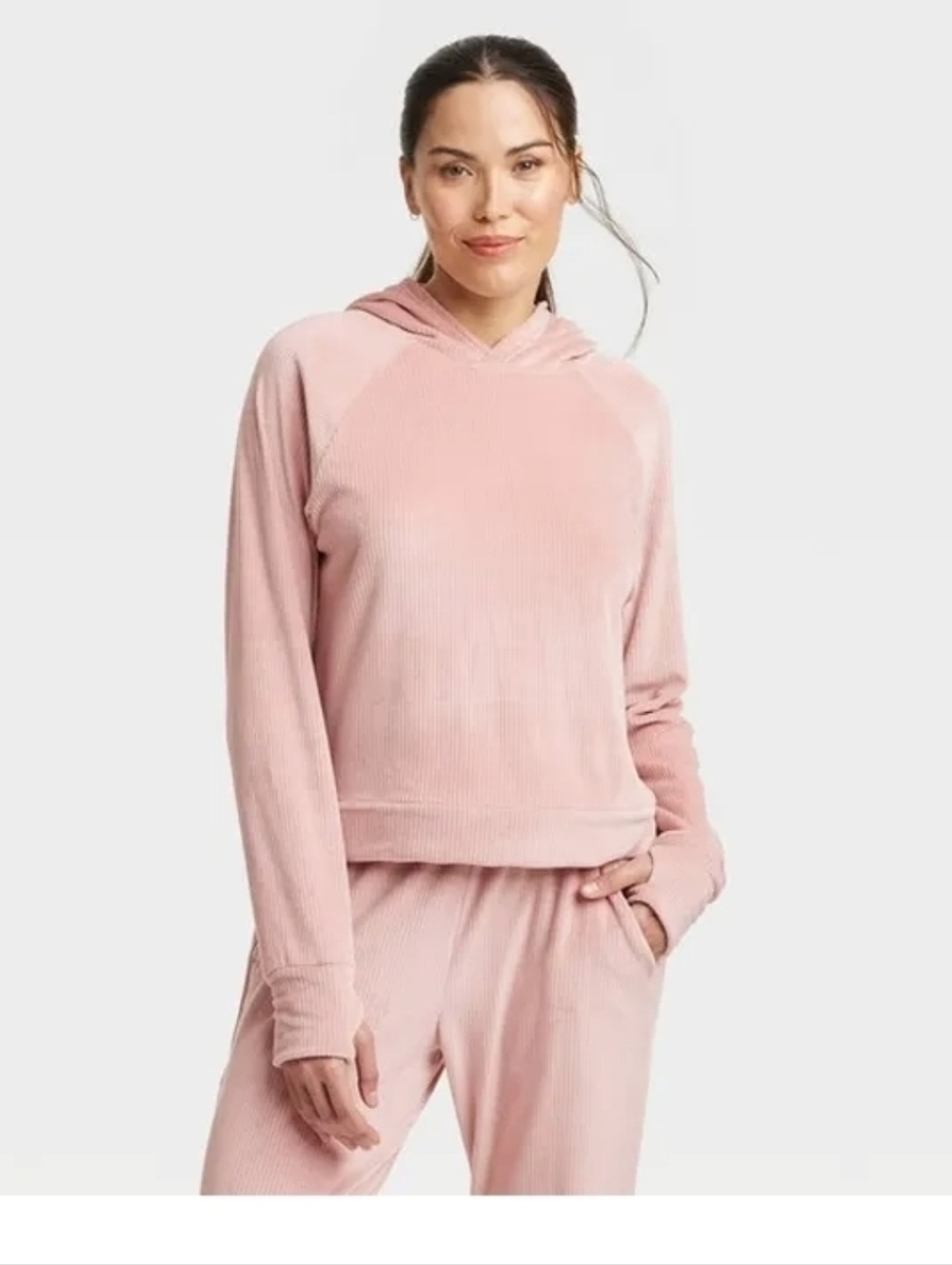 All In Motion Women's Velour Ribbed Hooded Sweatshirt, Light Mauve